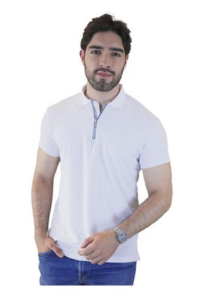 Camiseta Tipo Polo Para Hombre Texturizada Blanca Laguna Blue