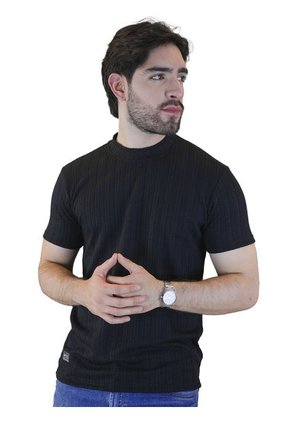 Camiseta Para Hombre Texturizada Negra Laguna Blue