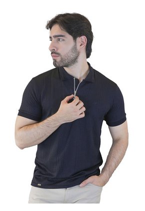Camiseta Tipo Polo Para Hombre Texturizada Negra Laguna Blue