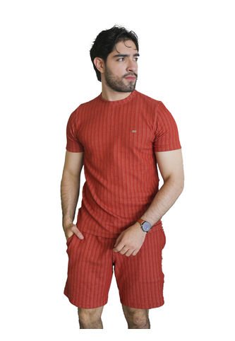 Conjunto Para Hombre Texturizado Camiseta Y Pantaloneta Rojo Laguna Blue LAGUNA BLUE