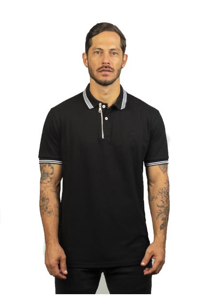 Camiseta Tipo Polo Para Hombre Con Cierre Negra Laguna Blue