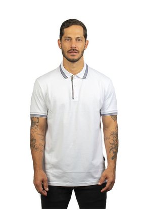 Camiseta Tipo Polo Para Hombre Con Cierre Blanca Laguna Blue