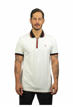 Camiseta Tipo Polo Para Hombre Texturizada Beige Laguna Blue