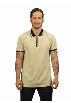 Camiseta Tipo Polo Para Hombre Texturizada Kaki Laguna Blue