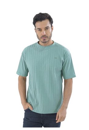 Camiseta Para Hombre Texturizada Bordada Verde Laguna Blue