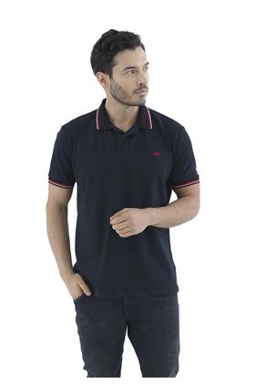 Camiseta Tipo Polo Para Hombre Bordada Negra Laguna Blue