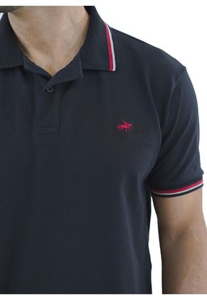 Camiseta Tipo Polo Para Hombre Bordada Negra Laguna Blue