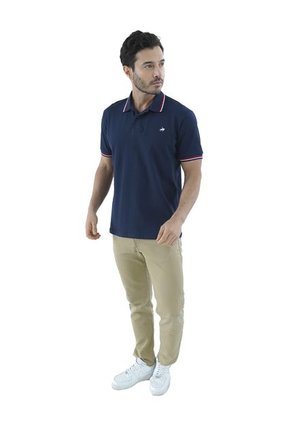 Camiseta Tipo Polo Para Hombre Bordada Azul Oscura Laguna Blue