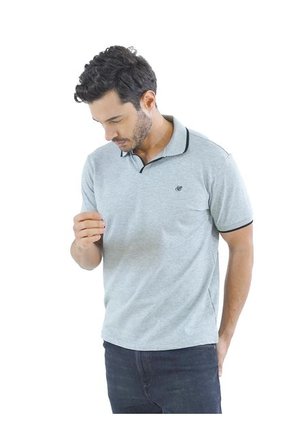 Camiseta Tipo Polo Para Hombre Bordada Gris Laguna Blue