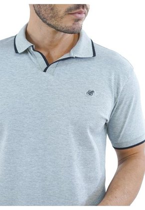 Camiseta Tipo Polo Para Hombre Bordada Gris Laguna Blue