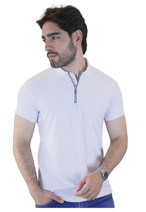 Camiseta Tipo Polo Para Hombre Texturizada Con Cierre Laguna Blue