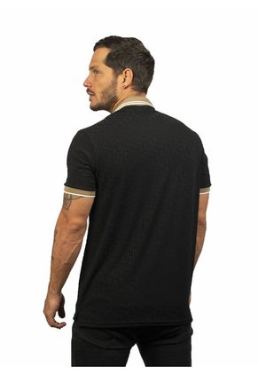 Camiseta Tipo Polo Para Hombre Texturizada Negra Laguna Blue