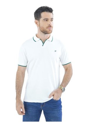 Camiseta Tipo Polo Para Hombre Bordada Marfil Laguna Blue