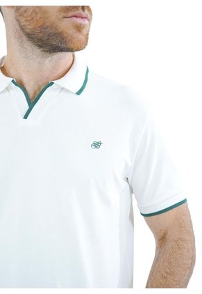 Camiseta Tipo Polo Para Hombre Bordada Marfil Laguna Blue