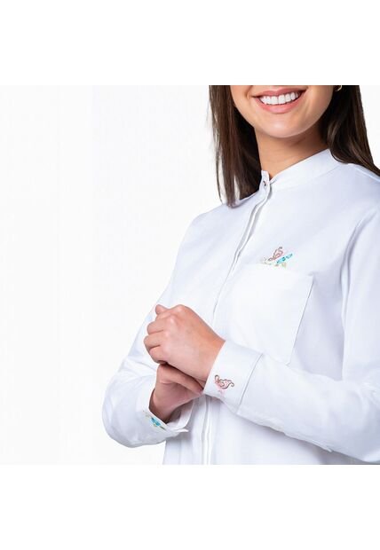 Blusa Mujer Cuello Nerú Lec Lee Blanca Con Bordado