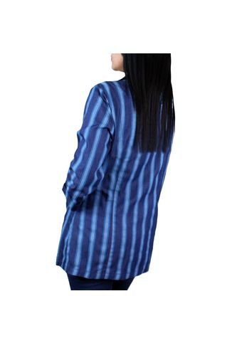 Blazer Estampado A Rayas Para Mujer - Azul Turqueza Lec Lee