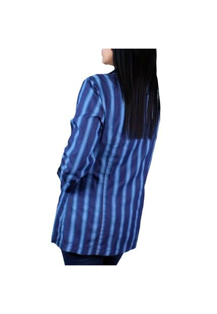 Blazer Estampado A Rayas Para Mujer - Azul Turqueza