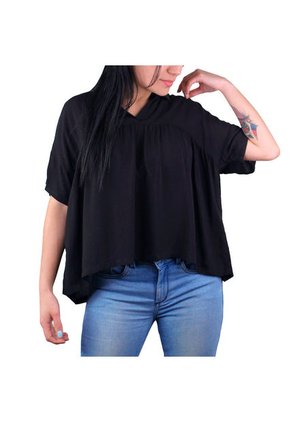 Blusa Cuello Camisero Para Mujer Lec Lee Negro