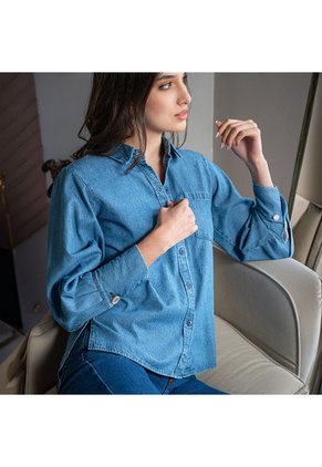 Blusa En Denim Para Mujer Lec Lee L/Azul