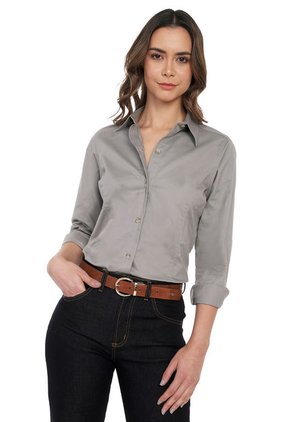 Blusa Gris Claro Basic Manga Larga Lec Lee