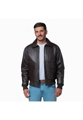 Chaqueta Cuero Hombre Lec Lee Café