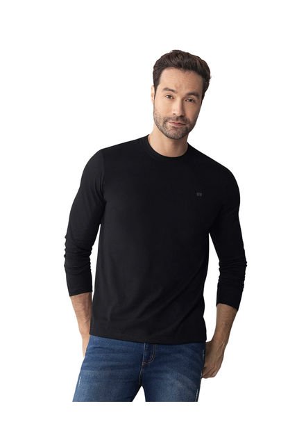 Camiseta Masculina Manga Larga Cuello Redondo M3006 Negro