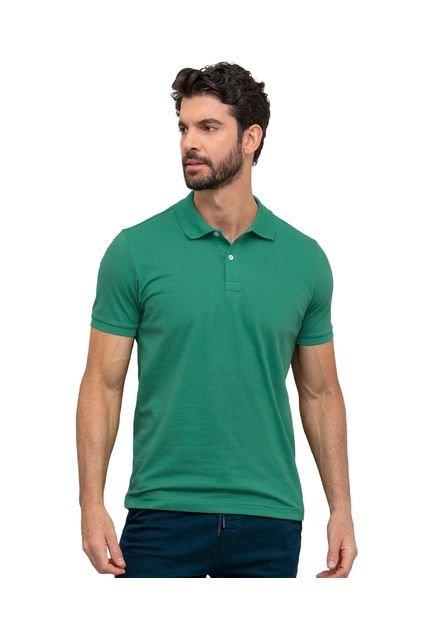 Camiseta Tipo Polo Con Bordado En Frente M2806M Verde Oscuro