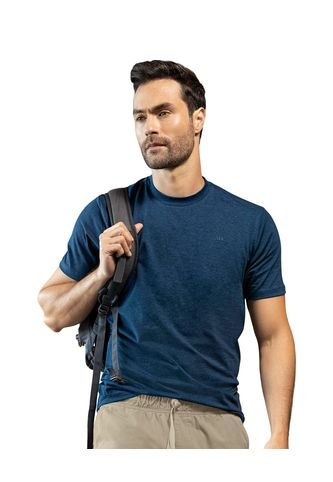 Leo Camiseta Manga Corta Con Logo Bordado En Frente M2843M Azul Leo