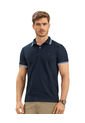 Camiseta Tipo Polo Con Cuello Y Mangas Tejidas M2654M Azul Oscuro de Leo