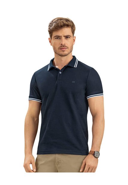 Camiseta Tipo Polo Con Cuello Y Mangas Tejidas M2654M Azul Oscuro