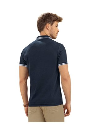 Camiseta Tipo Polo Con Cuello Y Mangas Tejidas M2654M Azul Oscuro