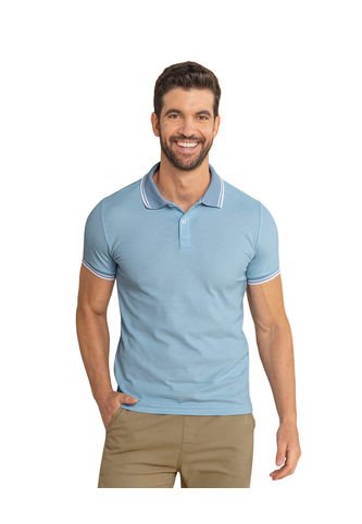 Camiseta Tipo Polo Con Cuello Y Mangas Tejidas M2654M Azul Claro Leo