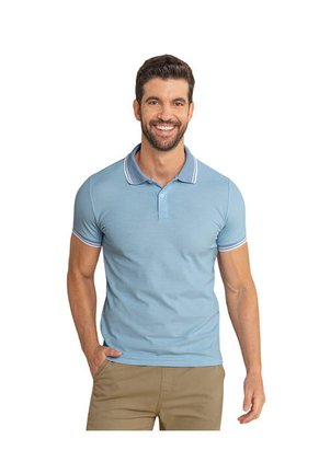 Camiseta Tipo Polo Con Cuello Y Mangas Tejidas M2654M Azul Claro