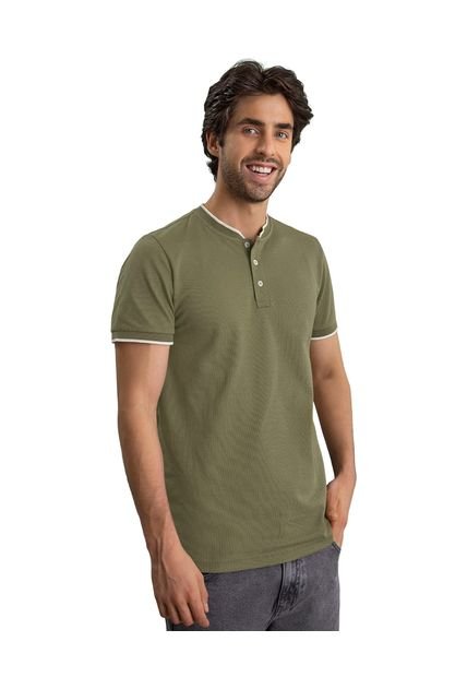 Camiseta Con Cuello Y Puños Tejidos En Contraste M2975 Verde