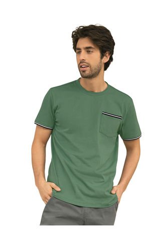 Leo Camiseta Manga Corta Con Puños Tejidos M2609S Verde Leo