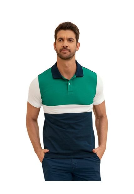 Camiseta Tipo Polo Con Perilla Funcional Con Bloques De Color M2992 Verde
