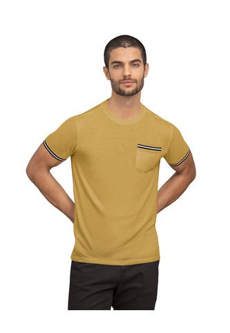 Camiseta Manga Corta Con Detalle Tejido En Mangas M2609S Amarillo Leo