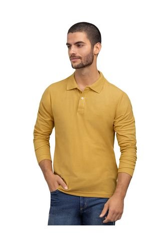 Camiseta Tipo Polo Manga Larga Con Bordado En Frente M2884S Amarillo Leo