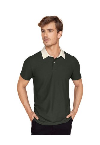 Camiseta Tipo Polo Cuello En Contraste M3090 Verde Leo