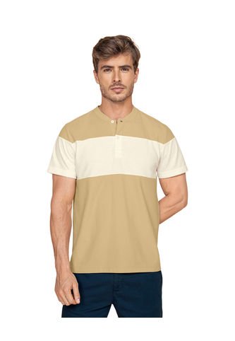 Camiseta Henley Bloque De Color M3091 Beige Leo