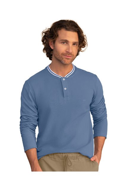 Camiseta Manga Larga Con Perilla Funcional Y Logo En Frente M3012 Azul Medio