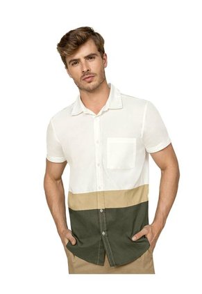 Camisa Manga Corta Bloques De Color M3086 Blanco