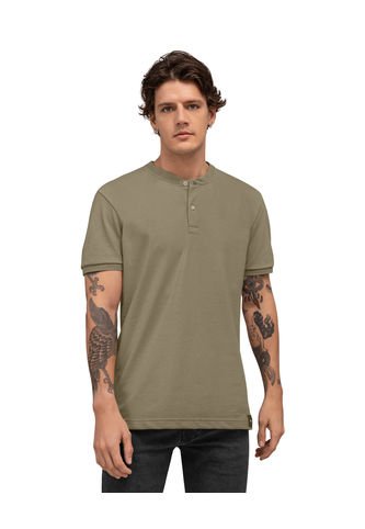 Camiseta Manga Corta Tipo Henley M3053 Verde Medio Leo