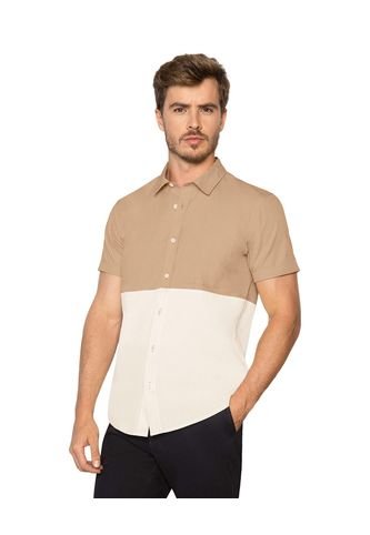 Camisa Manga Corta Con Perilla Funcional Y Bloques De Color M2990 Arena / Blanco Leo