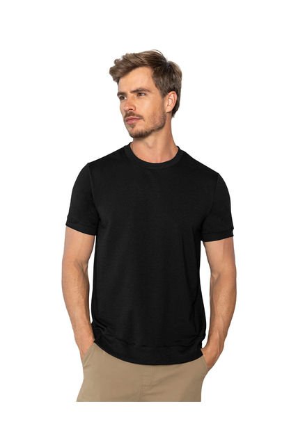 Camiseta Manga Corta Con Cuello, Ruedo Y Mangas En Rib M3009 Negro