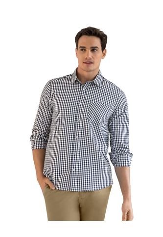 Camisa Manga Larga Con Botones Y Bolsillo En Frente M3040 Cuadros Azules Leo