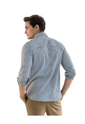 Camisa Manga Larga Con Botones Y Bolsillo En Frente M3040 Cuadros Azules