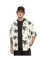 Camisa Manga Corta Tipo Hawaiana Oversized M3049 Blanco Estampado Palmera de Leo