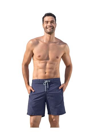 Pantaloneta Larga De Baño Con Pretina Lisa Y Malla Interna 505037D Azul Leo