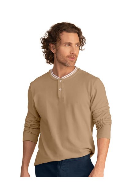Camiseta Manga Larga Con Perilla Funcional Y Logo En Frente M3012 Camel